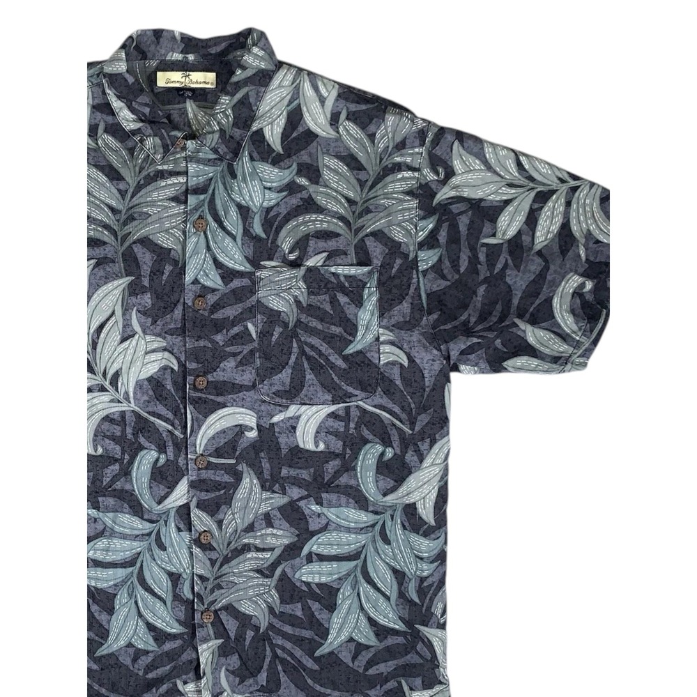 Tommy Bahama Hawaiian Shirt 100% Silk Short Sleeve Large Tropical Leaf Print